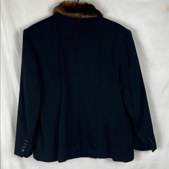 Vintage Lauren Ralph Lauren Black 100% Wool Double Breasted Blazer with Faux Fur - Picture 7 of 8